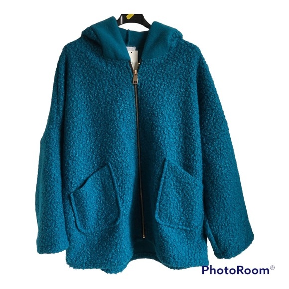 Wool Blend Jacket Fits Size 16-18 Hood Camel Textured 3/4 Sleeved Patch Pockets - Picture 1 of 5